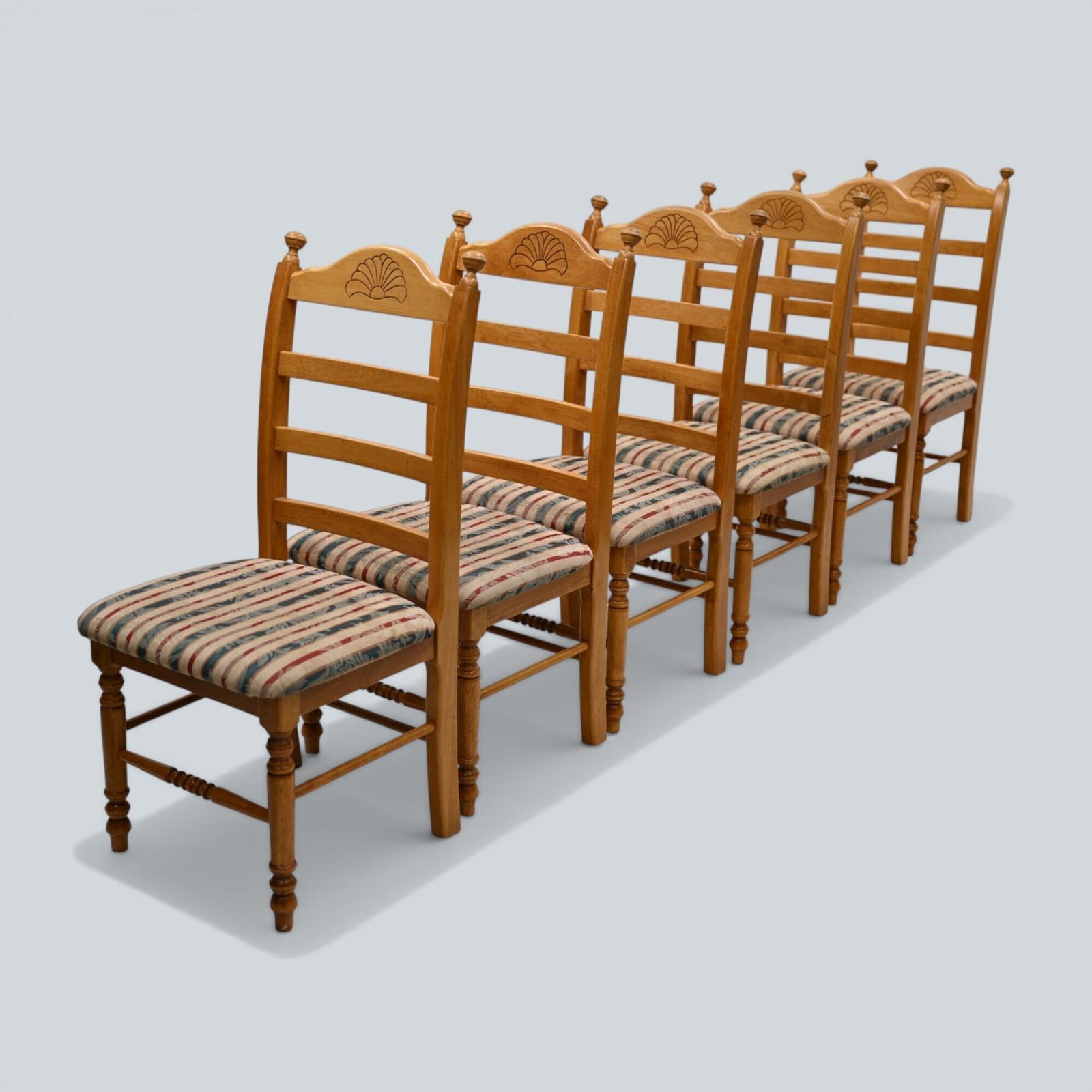 Set Of 6 Dining Chairs Ladder Back Country Beech Padded Seats Free Uk Delivery* photo furniture