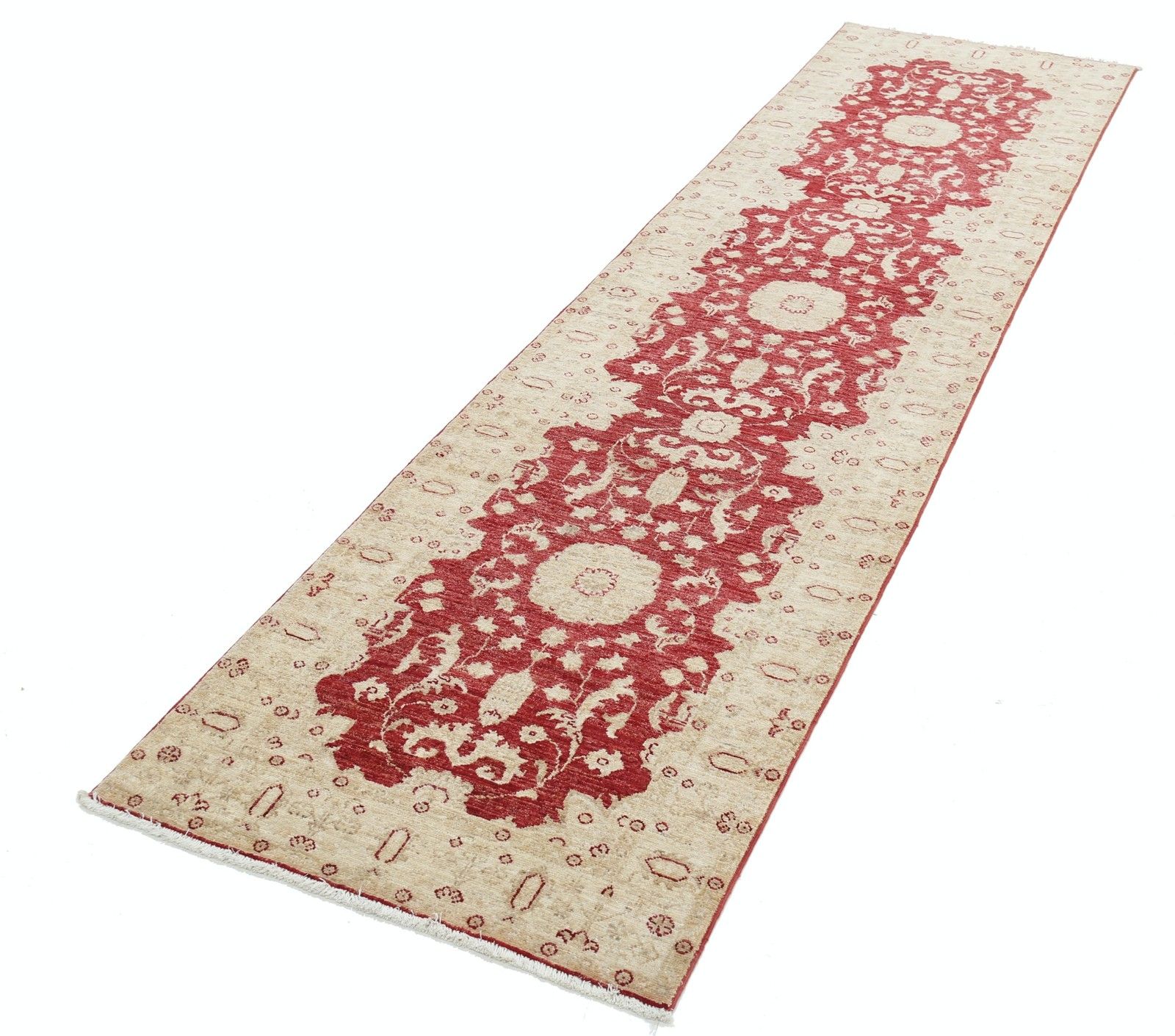 2.7x10 Ft Red Runner Rug For Kitchen, Corridor. Floral Handknotted Hallway Rug photo for sale