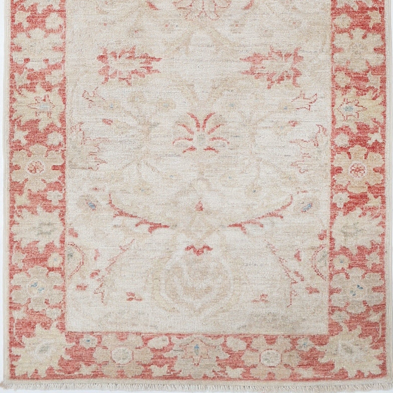 2,5 x 8 ft bloemen loper voor gang. Handgeknoopt tapijt. Beige traploper photo buy