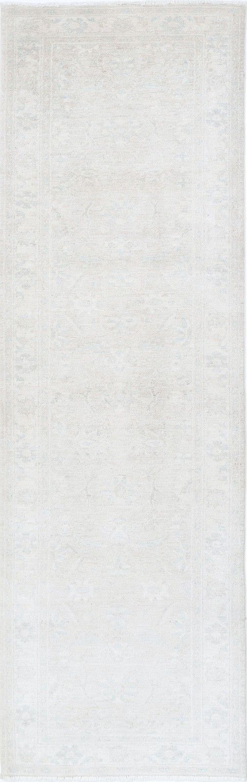 2,6 x 9 ft handgeknoopt loperkleed voor hal. Beige gangkleed. Wollen keukenkleed