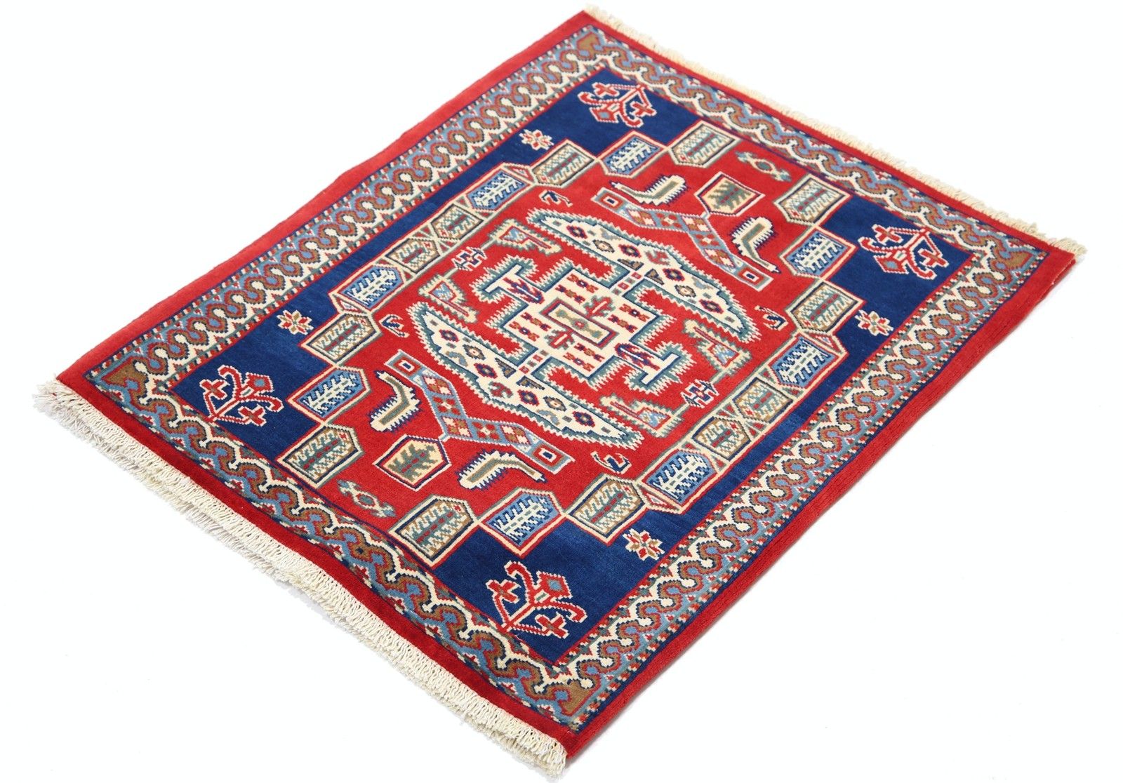 Tapis d'accent noué à la main, rouge, 61 x 79 cm, pour chambre et entrée photo for sale