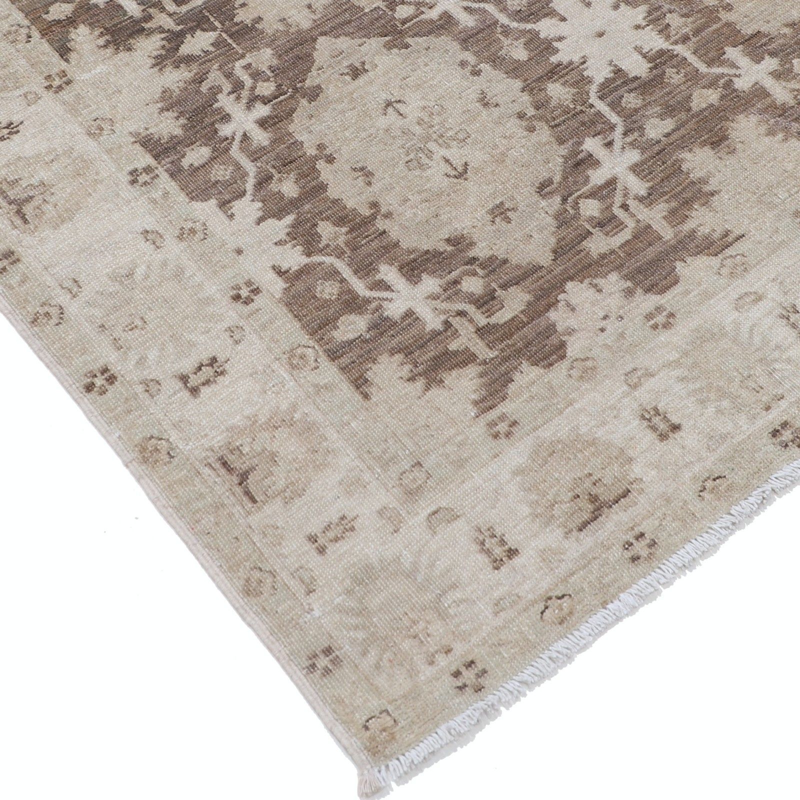 Tapis d'appoint noué à la main, marron et ivoire, 117 x 171 cm - motif floral traditionnel photo vinterior