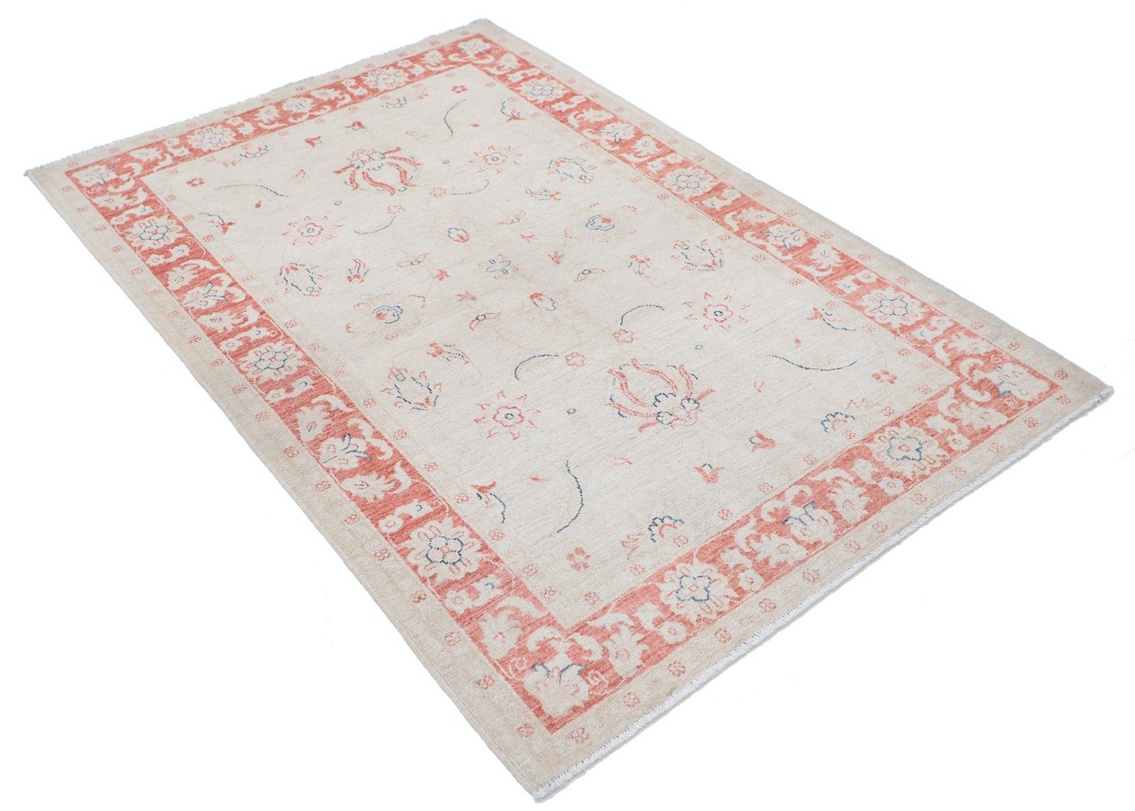 4.2x6 Ft Hand Knotted Floral Turkish Accent Rug In Beige And Red. 100% Wool photo furniture