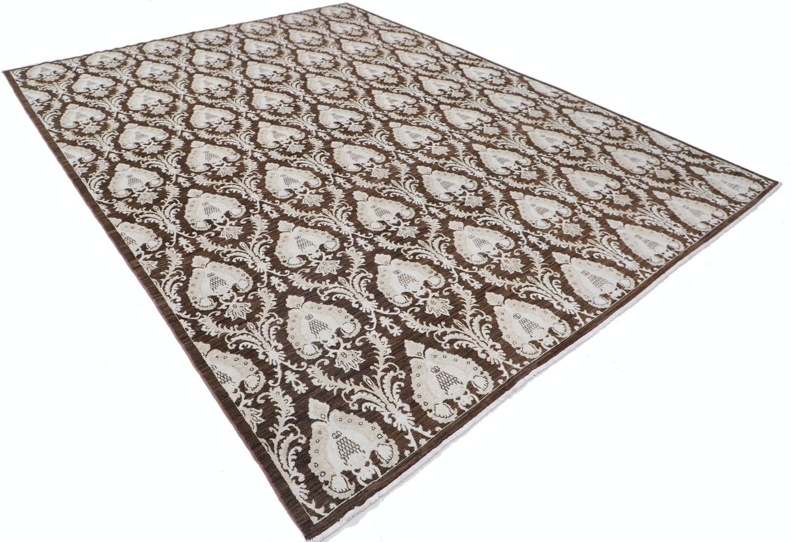 Tapis en laine noué à la main, brun et ivoire, motifs ornementaux traditionnels - 275 x 356 cm photo furniture