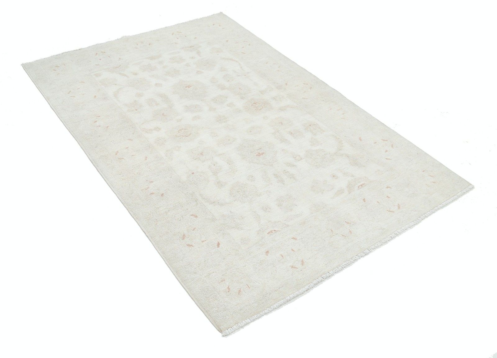 Tapis en laine Oushak turc noué à la main, motif floral sur fond beige, 4 x 6 pi (122 x 183 cm) photo furniture