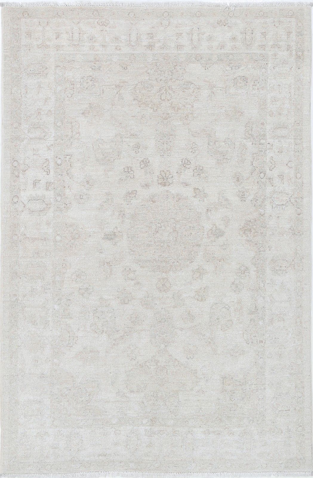 3,3x5 Ft Handgeknoopt Beige Oushak Vloerkleed Met Allover Bloemmotief. 100% Wol
