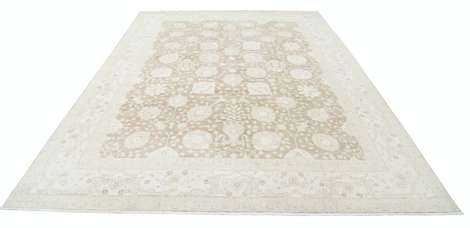 Tapis de style Oushak turc noué à la main 2,60 x 3,65 m, motifs floraux, beige photo Textiles