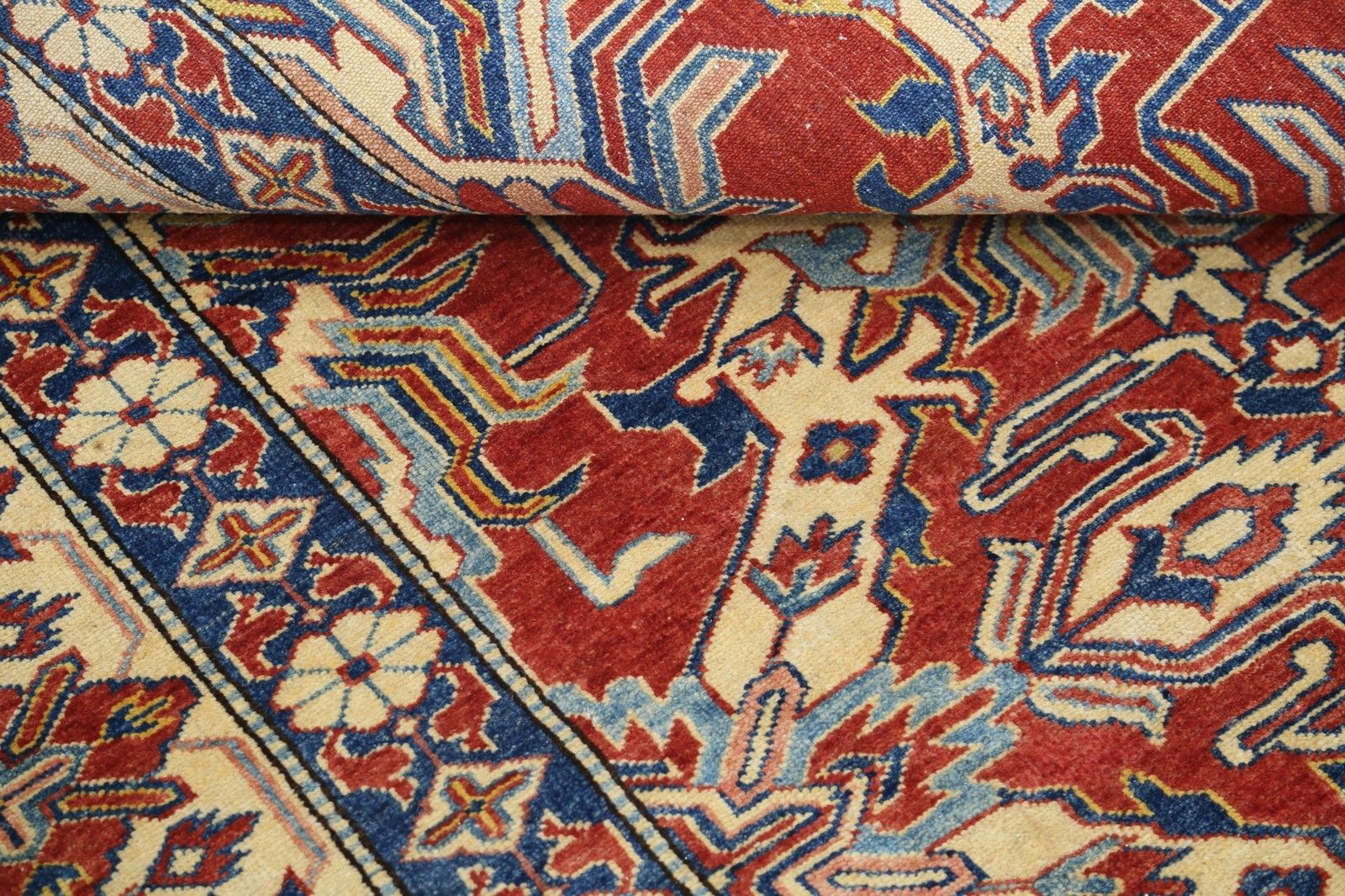 8x10.6 Ft Hand Knotted Tribal Rug In Red, Ivory And Blue. Traditional Carpet photo vinterior