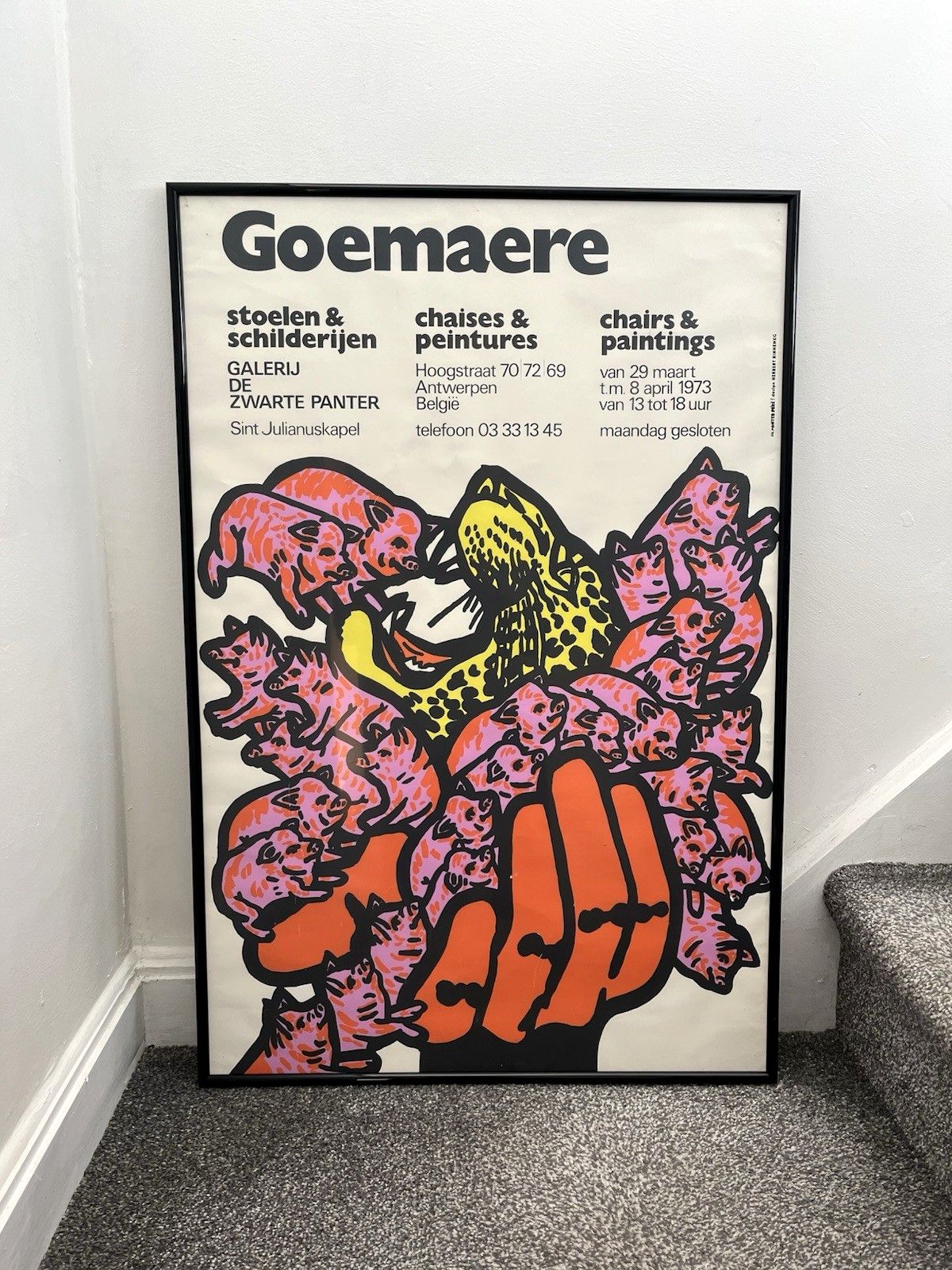 Rare Vintage 70's Goemaere Chairs & Paintings Belgian Pop Art Exhibition Poster