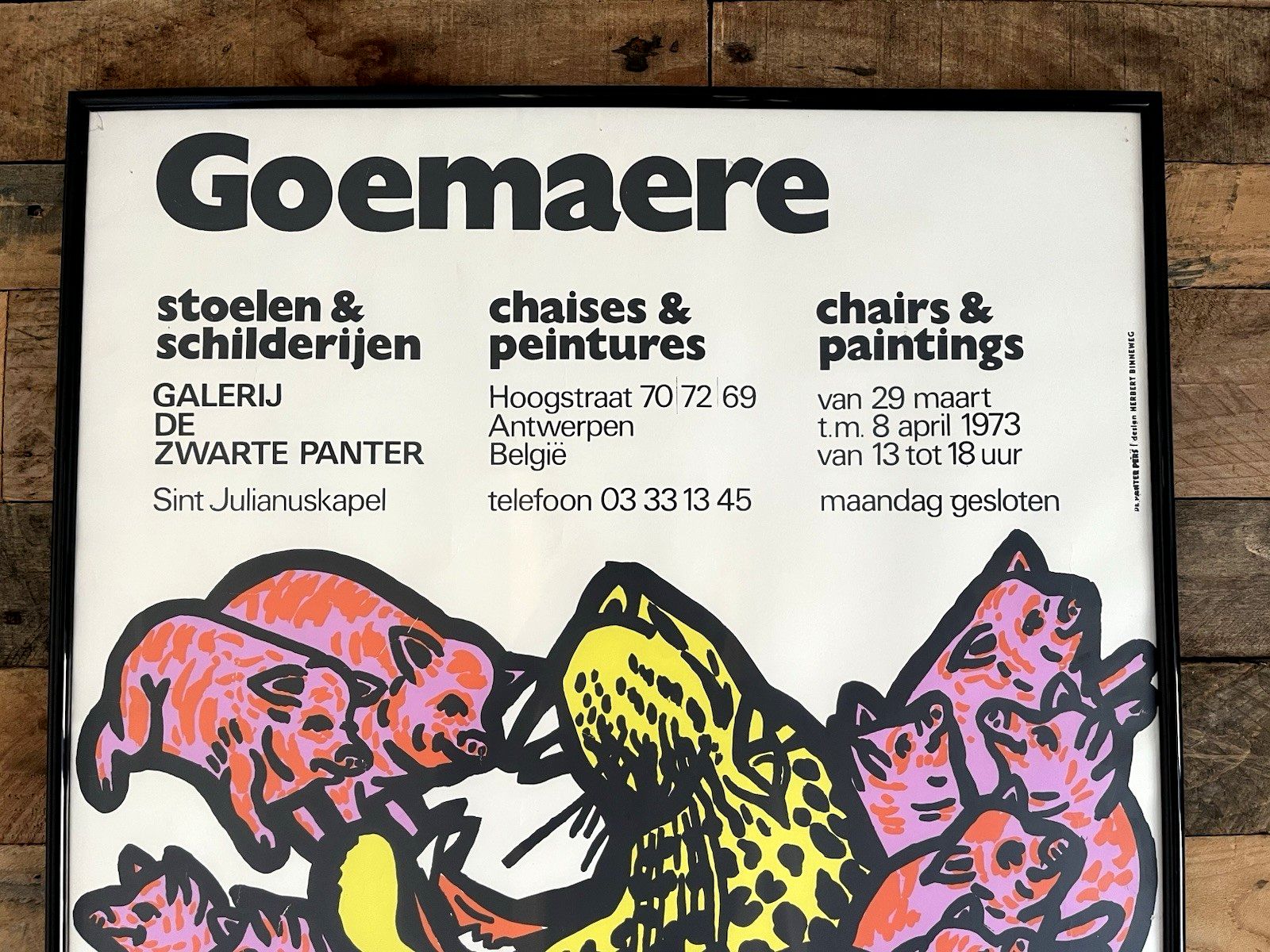 Art Rare Vintage 70's Goemaere Chairs & Paintings Belgian Pop Art Exhibition Poster photo