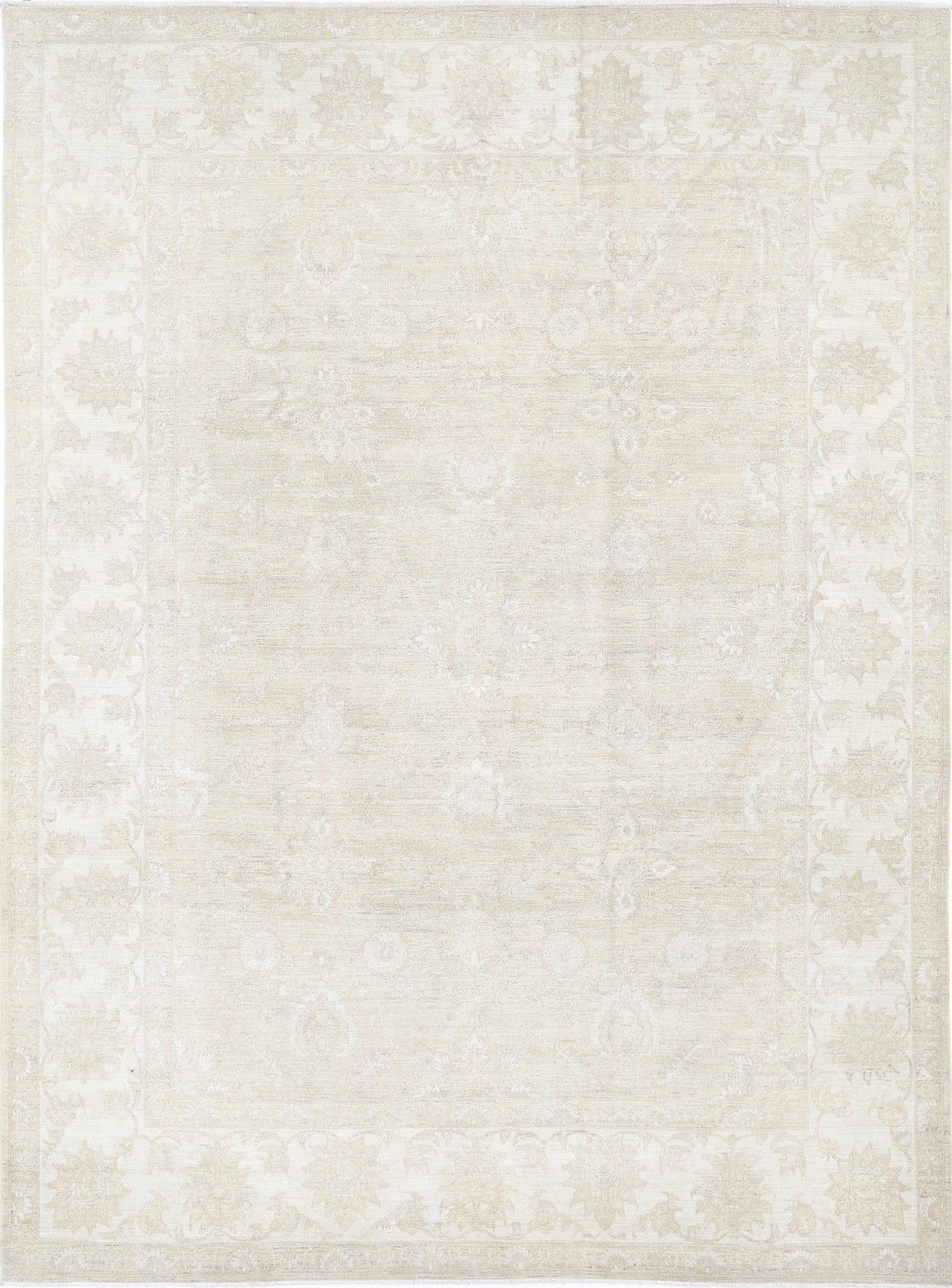 Grand tapis noué à la main 275 x 381 cm pour décoration intérieure. Tapis en laine 100 % beige