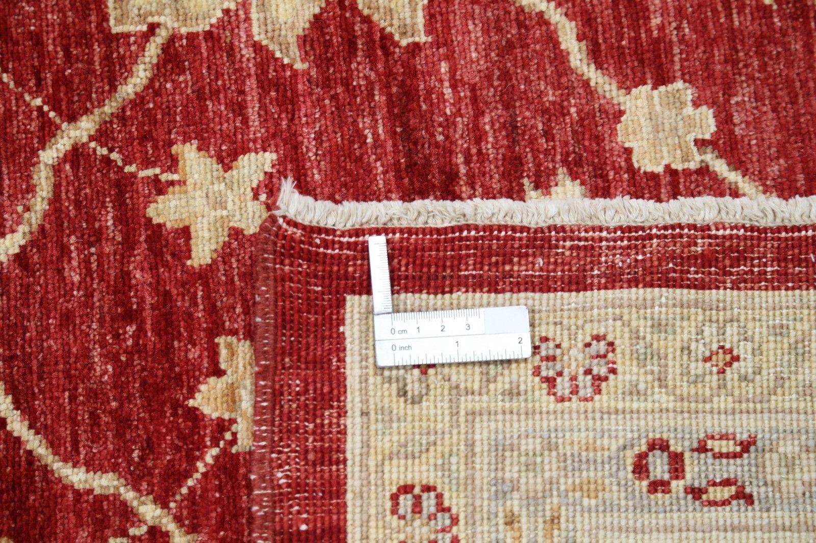 Tapis de sol turc noué à la main, motif floral, fond rouge et bordure ivoire, 2,39 x 3,13 m photo buy