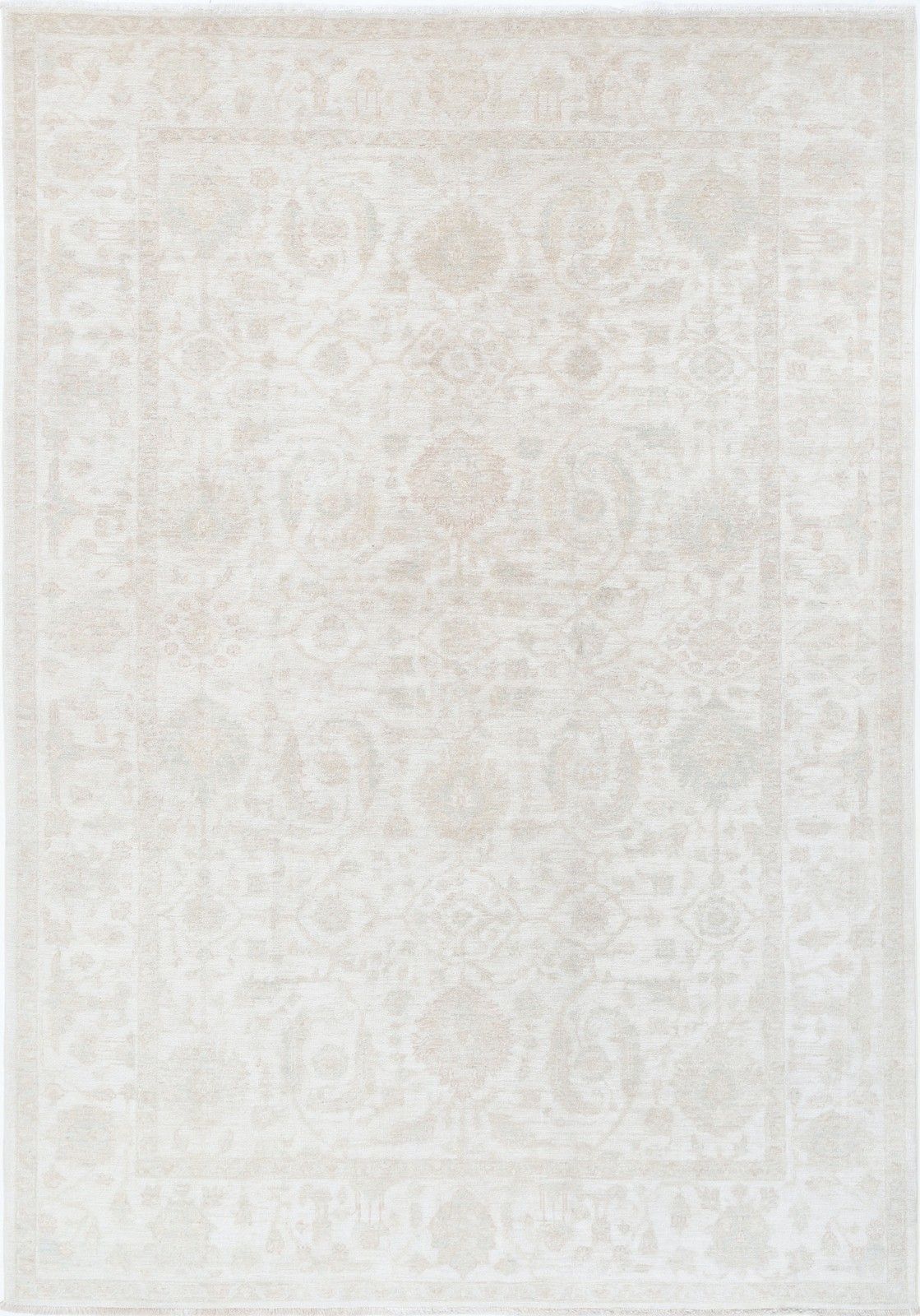Tapis Oushak noué à la main 180 x 270 cm, beige à motif médaillon doux
