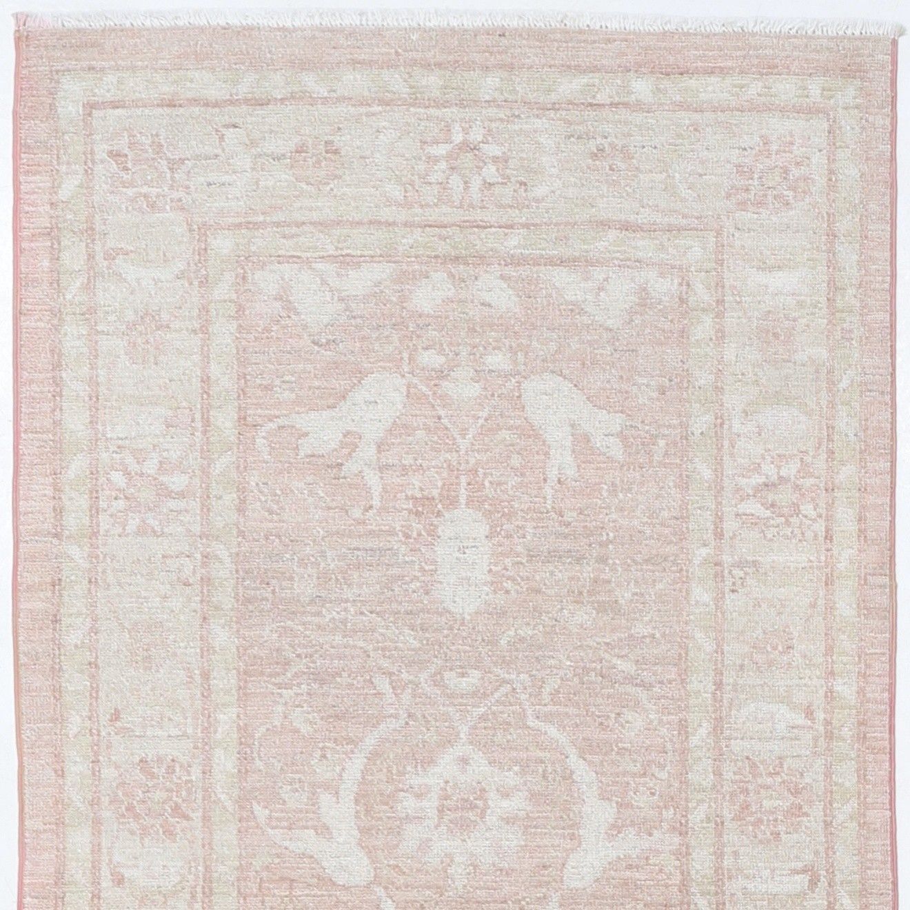 2.4x9.7 Ft Handknotted Hallway Runner Rug In Soft Pink & Beige. Kitchen Rug photo vinterior