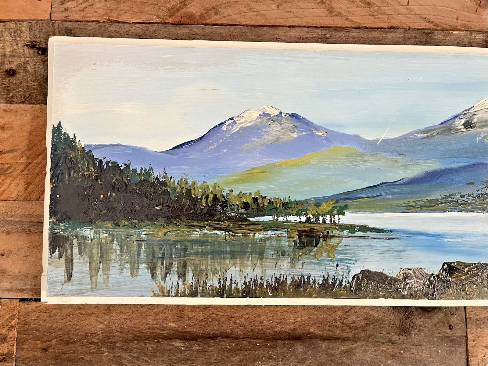 Vintage Original Oil On Panel Painting North Wales Mountains Landscape Snowdonia photo furniture