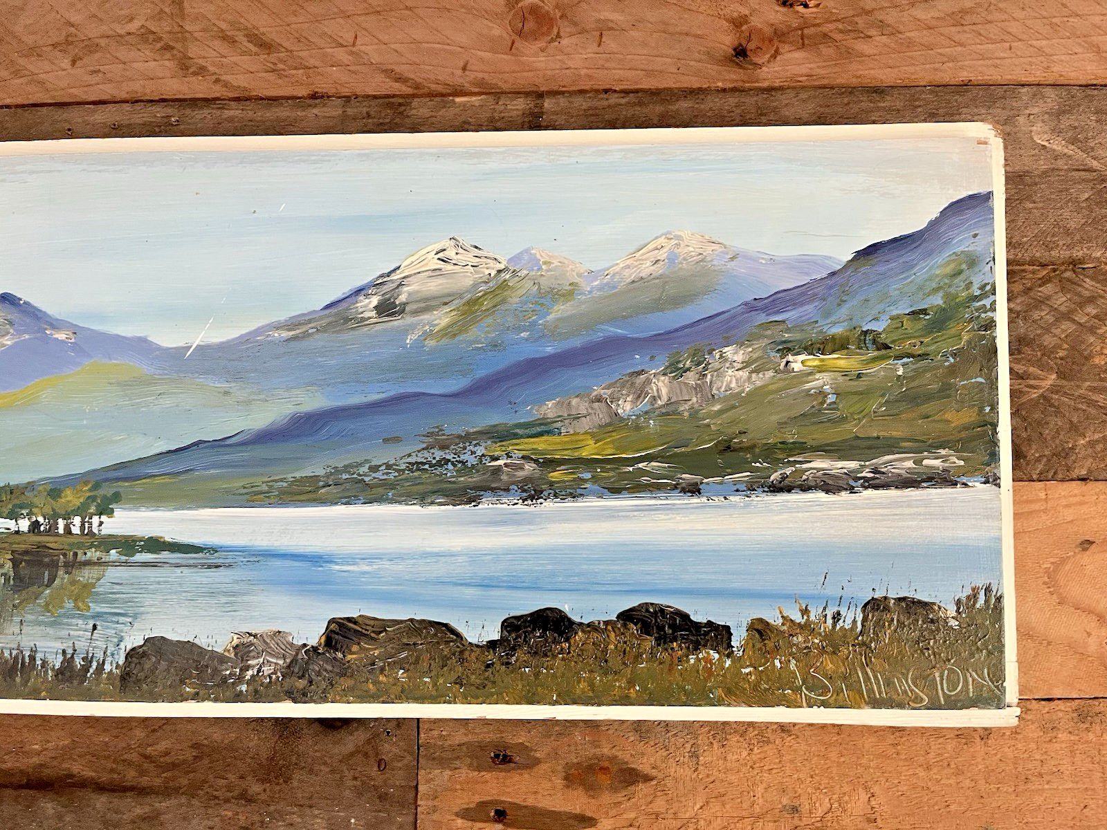 Vintage Original Oil On Panel Painting North Wales Mountains Landscape Snowdonia photo for sale