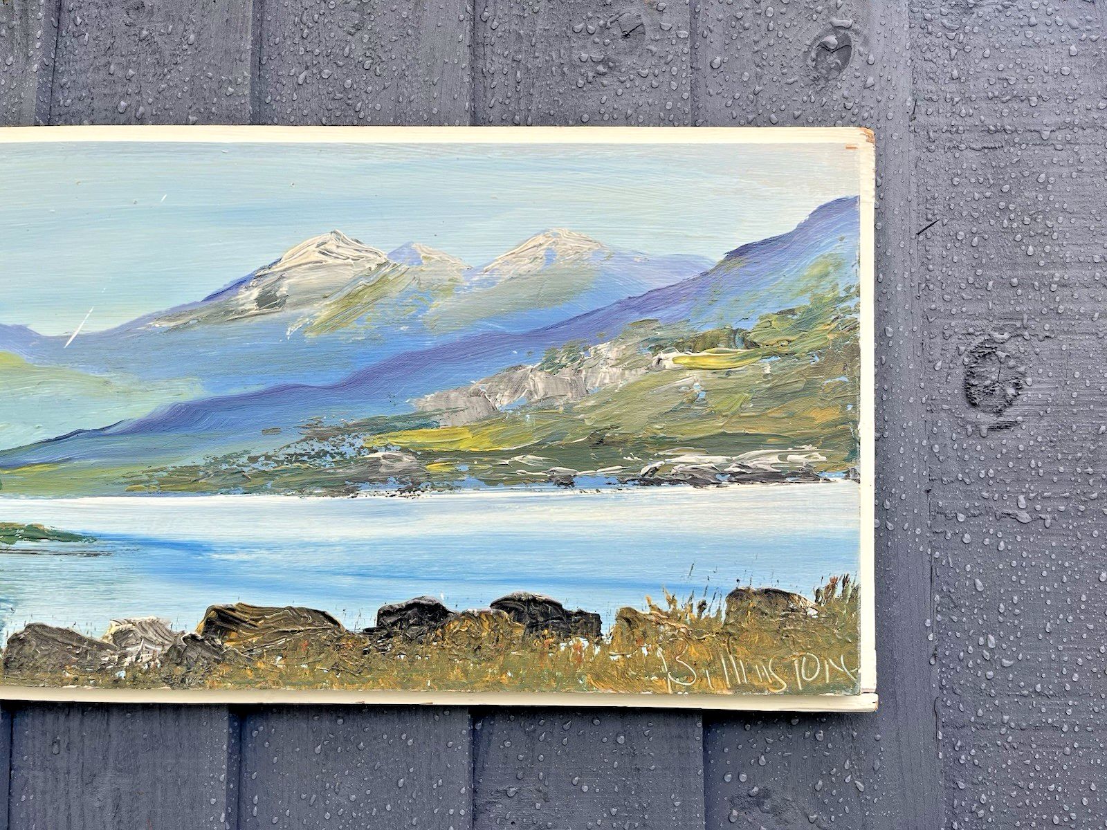 Vintage Original Oil On Panel Painting North Wales Mountains Landscape Snowdonia photo vintage