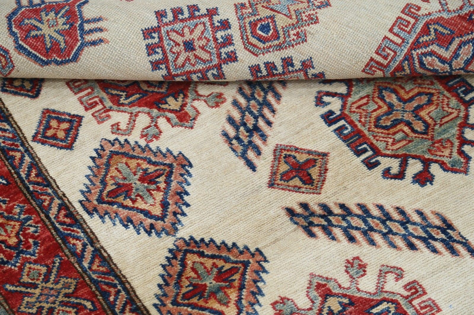 4x6,5 ft Handgeknoopt Bloemen Beige Vloerkleed. Tribal Accentkleed Voor Entree. 100% Wol photo 1240.0