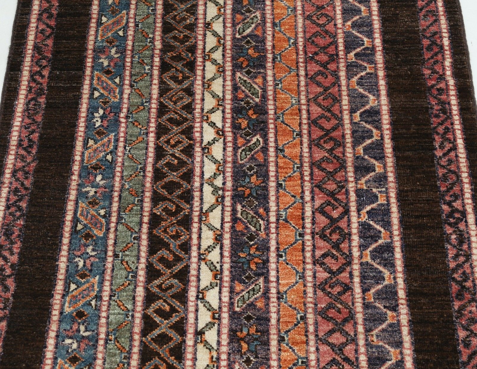 3x5 Ft Colorful Hand Knotted Oushak Wool Rug. Turkish Stripe Motif Accent Rug photo 732.0