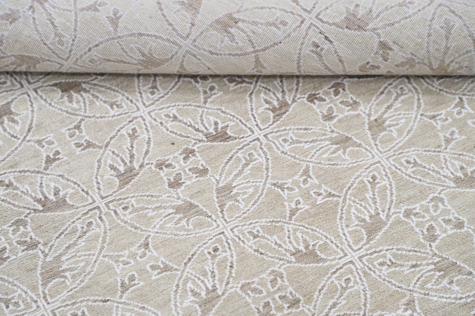 6.2x8.5 Ft Hand Knotted Beige Wool Area Rug. Turkish Leaf Trellis Design Carpet photo 3135.0