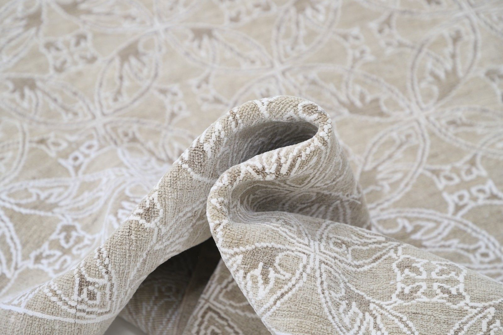 6.2x8.5 Ft Hand Knotted Beige Wool Area Rug. Turkish Leaf Trellis Design Carpet photo vinterior