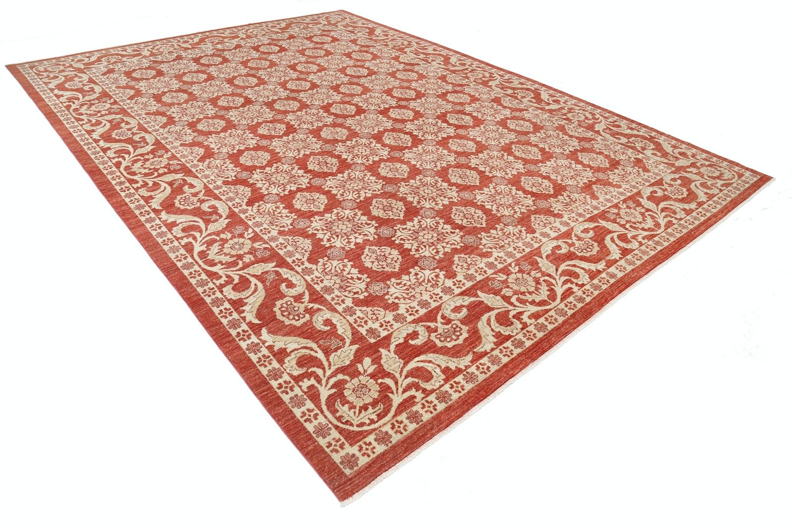 10x13.7 Ft Hand Knotted Red, Ivory Large Area Rug. Turkish Floral Design Carpet photo furniture