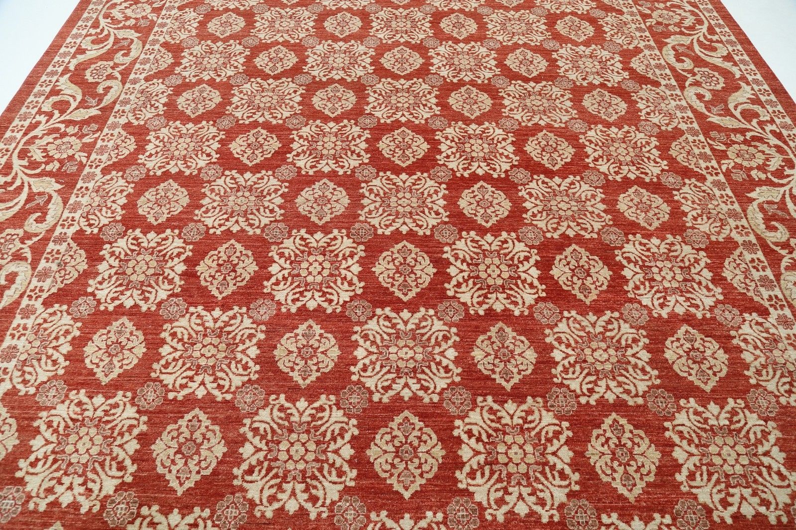 10x13.7 Ft Hand Knotted Red, Ivory Large Area Rug. Turkish Floral Design Carpet photo 7034.0