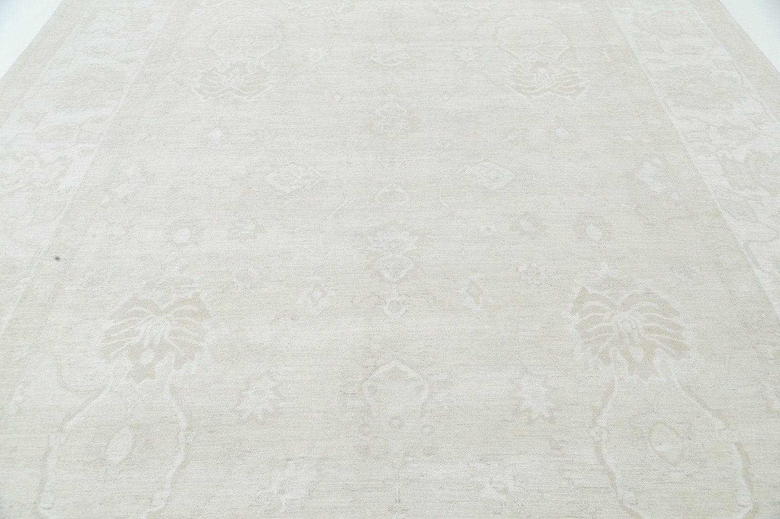 10x12.5 Ft Hand Knotted Oushak Rug. Beige Floral Design Carpet. 100% Wool photo 6019.0
