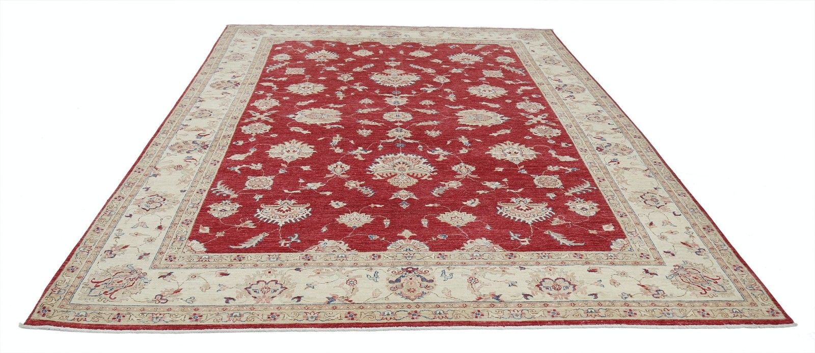 Tapis en laine turc à motifs floraux, noué à la main, 252 x 343 cm. Tapis Oushak rouge et beige photo Textiles