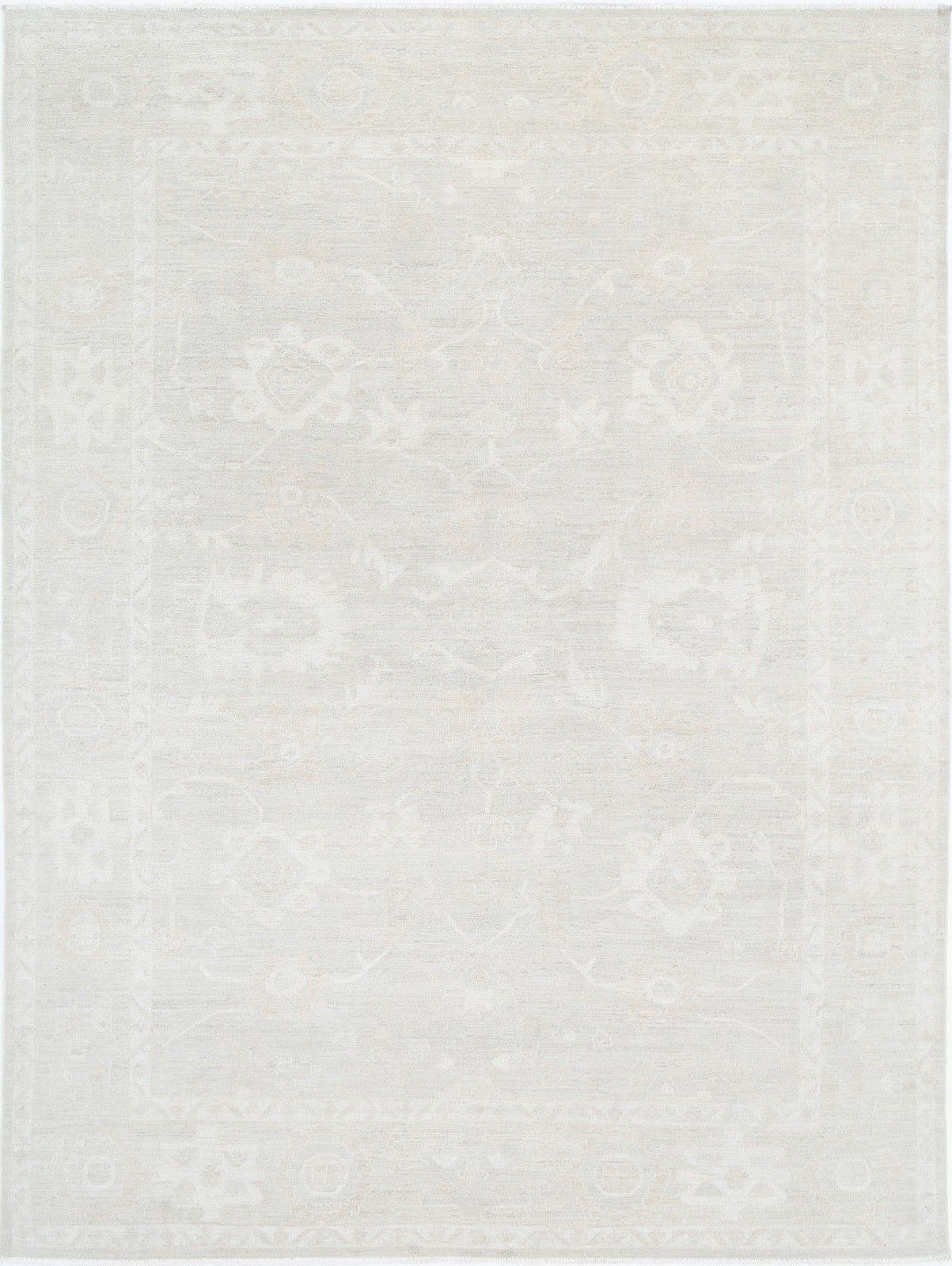9x12 Ft Beige Wool Large Area Rug. Hand Knotted Carpet For Living Room