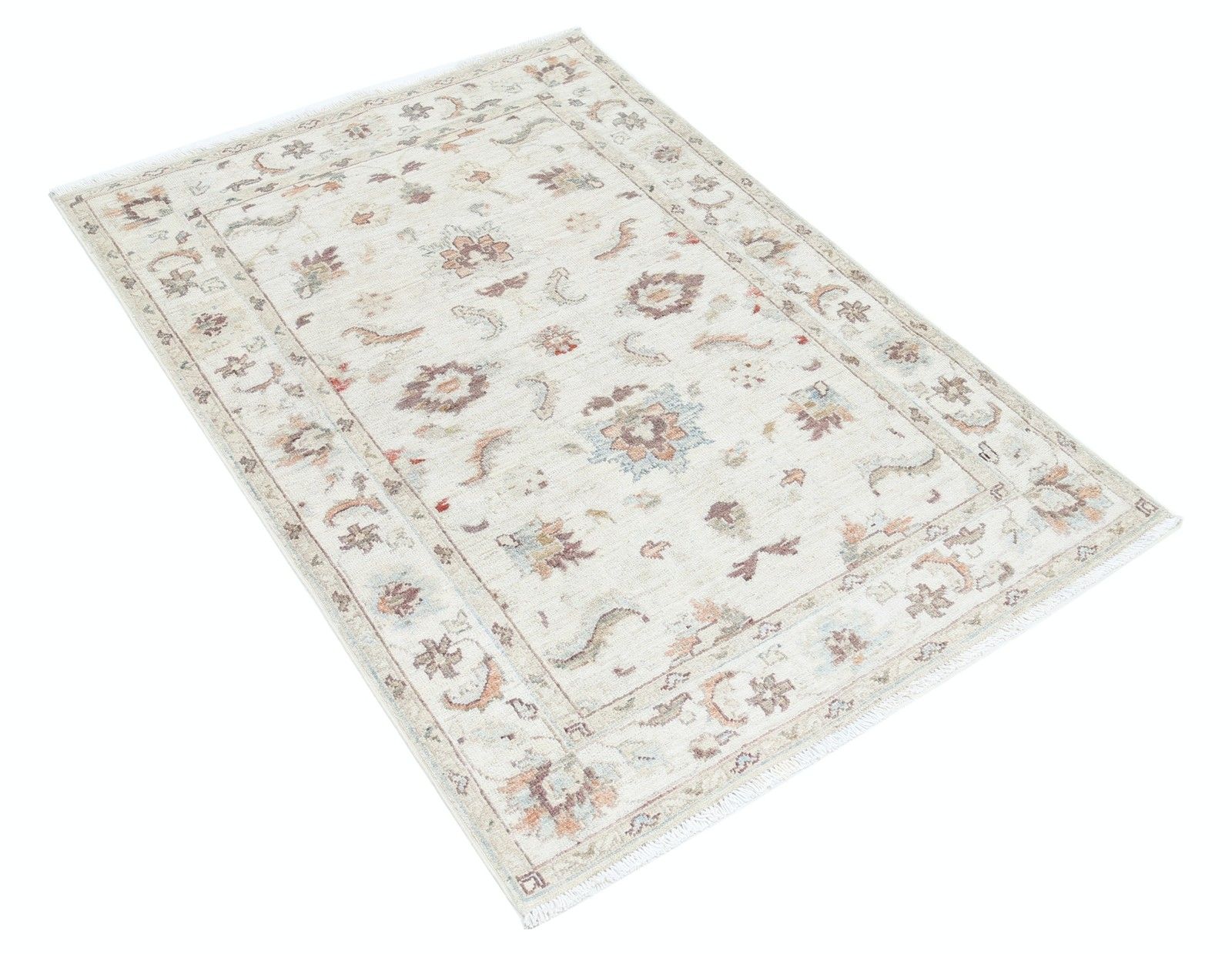 Tapis Oushak beige noué à la main, motif floral sur l'ensemble du tapis, 1 x 1,46 m. 100 % laine photo furniture