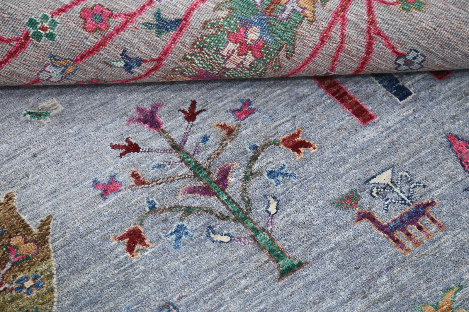 5.7x8.2 Ft Handmade Gray Floral & Tree Motif Area Rug In Multicolor Tones photo 2218.0