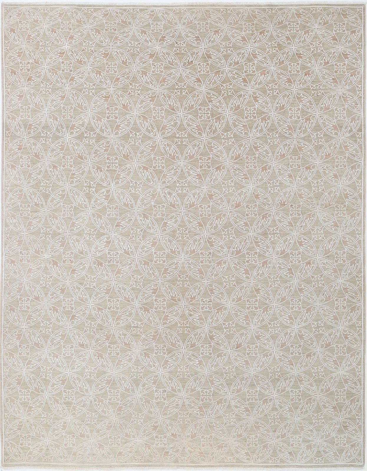 Tapis en laine noué à la main, beige et ivoire, 7 x 9 pi. Tapis turc à motif de treillis