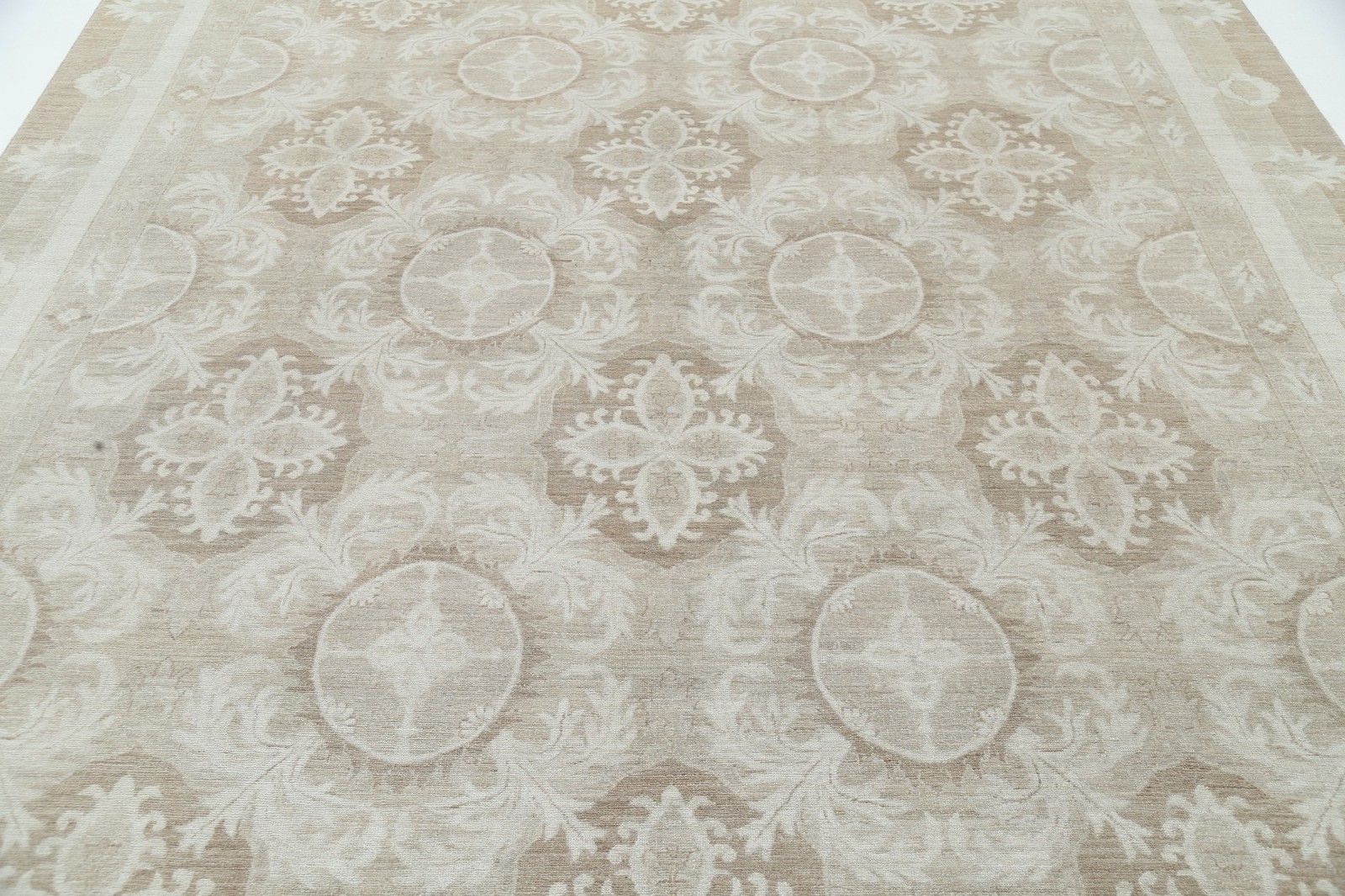9x11.7 Ft Handmade Beige Rug Made Of Wool. Trellis Design Carpet For Living Room photo 5373.0
