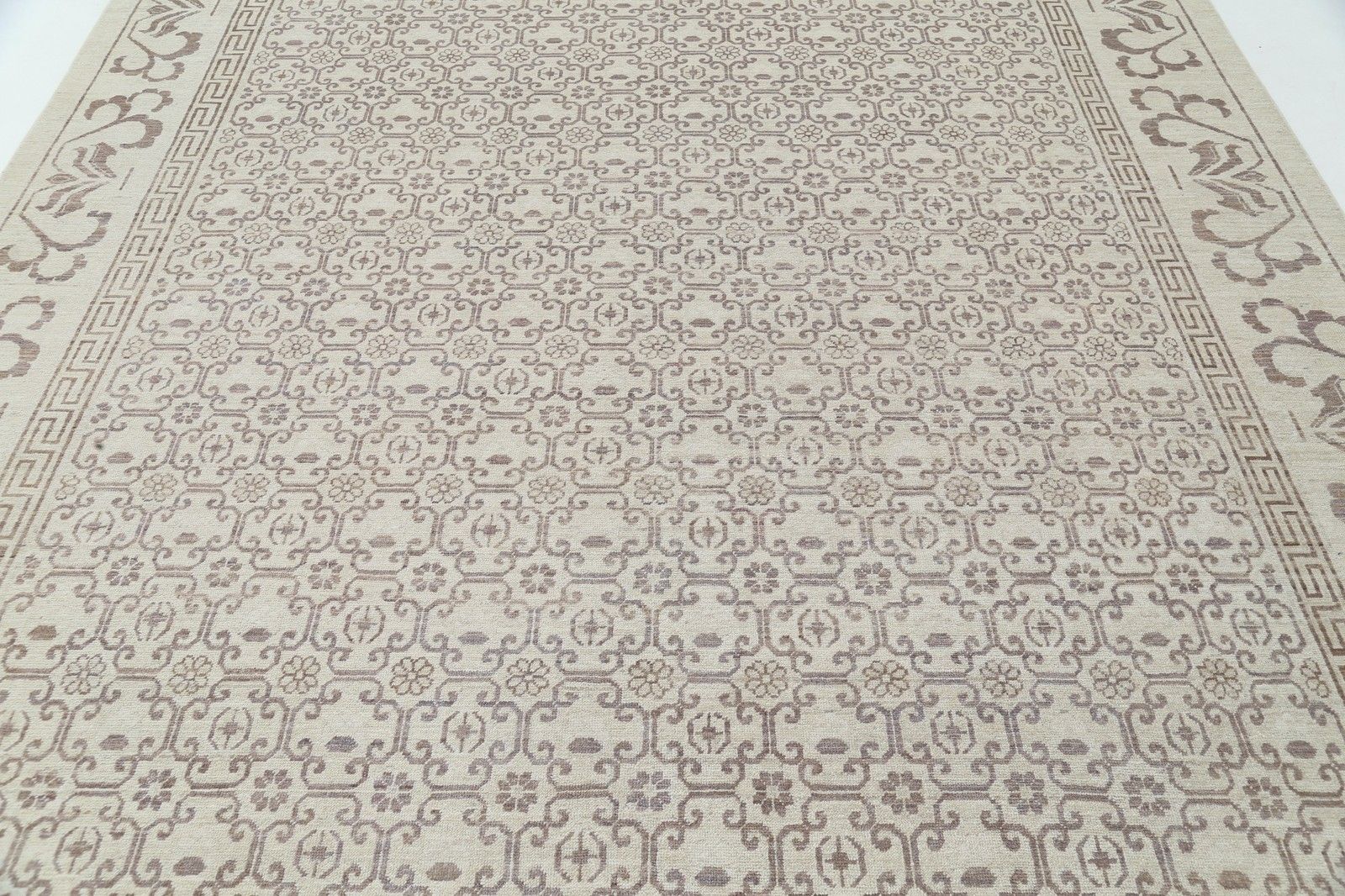 9x11.2 Ft Handknotted Beige Large Area Rug For Living Room. Damask Design Carpet photo 4884.0