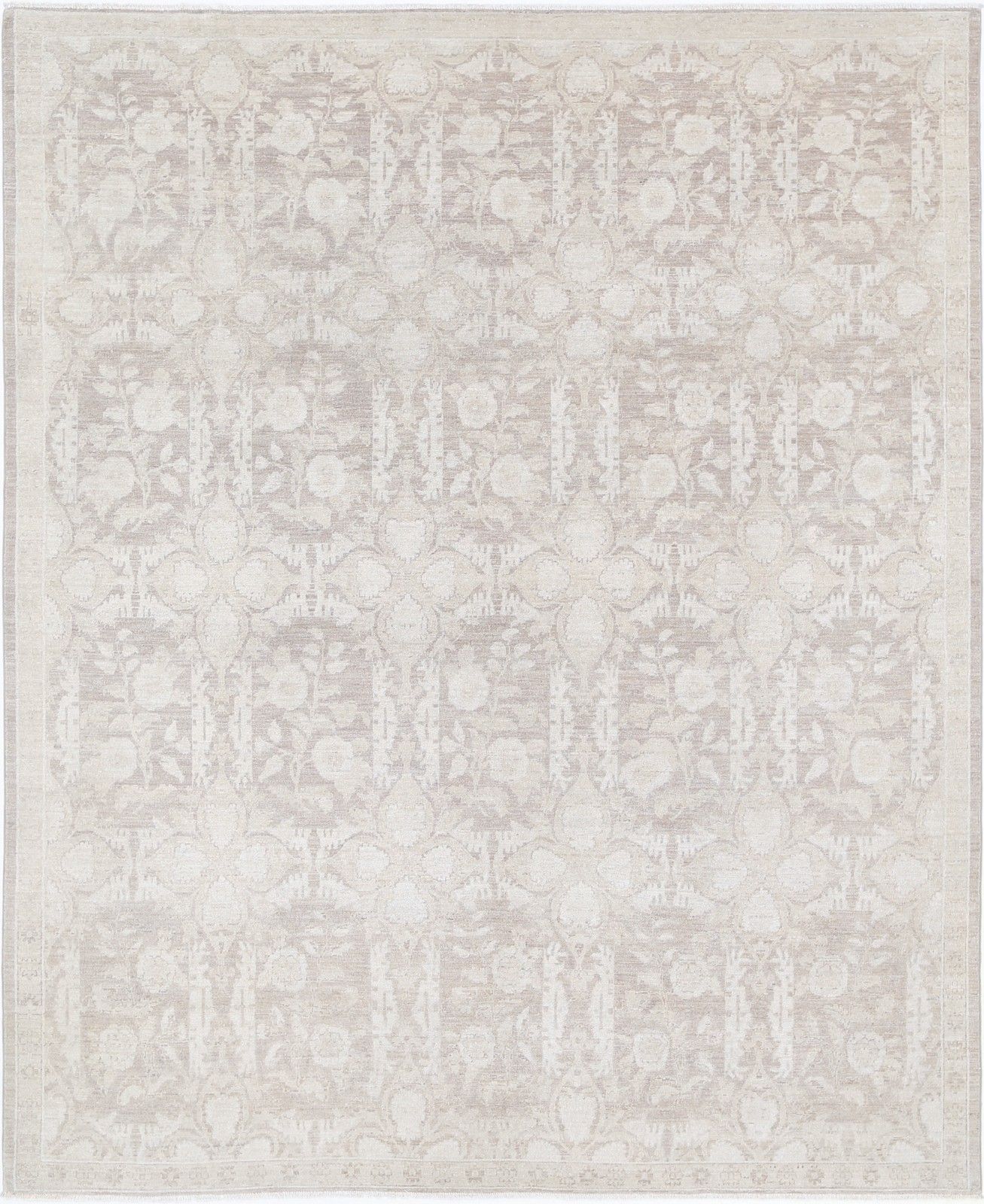 8x10 Ft Hand Knotted Beige Wool Large Area Rug. Floral Carpet For Living Room