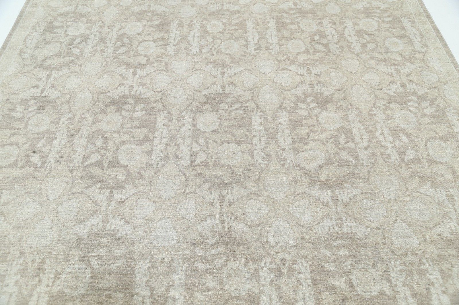 8x10 Ft Handgeknoopt Beige Wollen Groot Vloerkleed. Bloementapijt voor de Woonkamer photo 3908.0