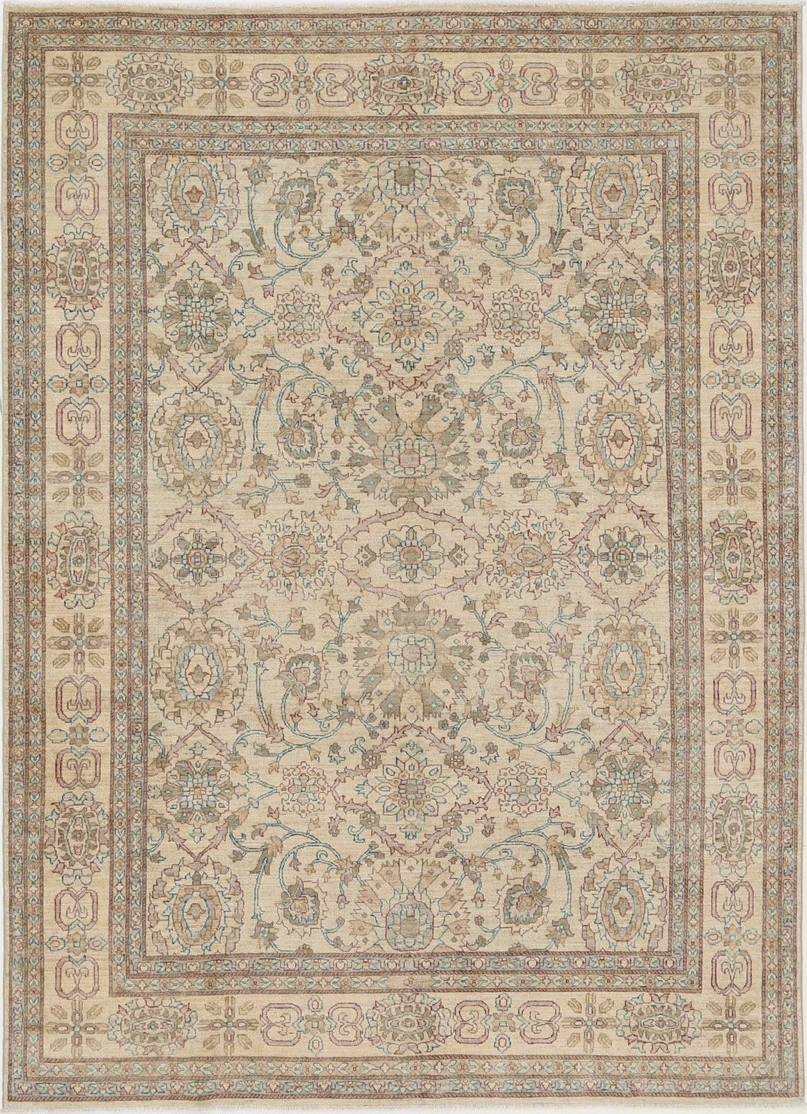Tapis noué à la main 242 x 333 cm. 100 % laine. Tapis traditionnel beige
