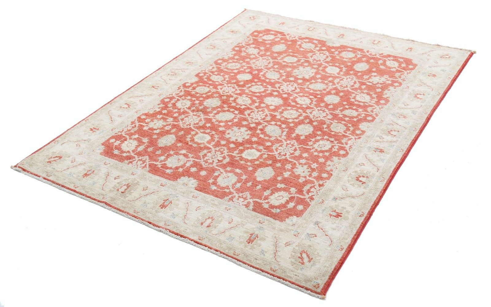 Tapis noué à la main 252 x 295 cm, rouge et ivoire, motif floral photo furniture