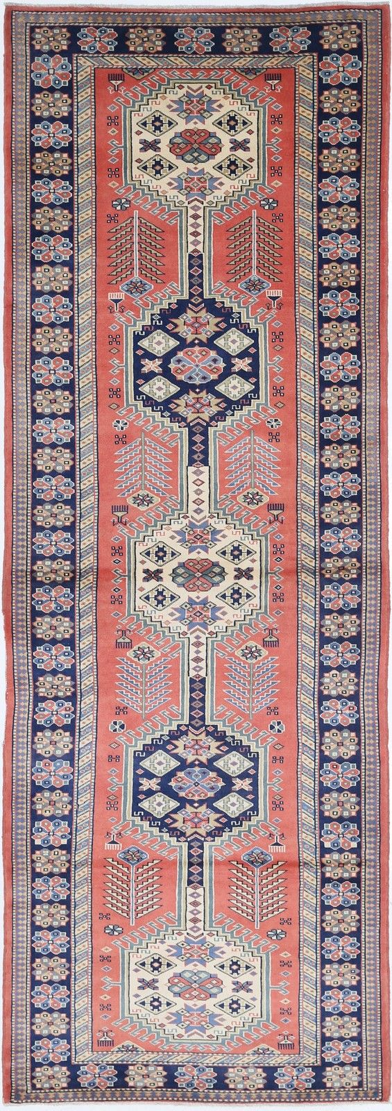 Tapis de couloir noué main rouge 1 x 3 m, laine, pour couloir et entrée