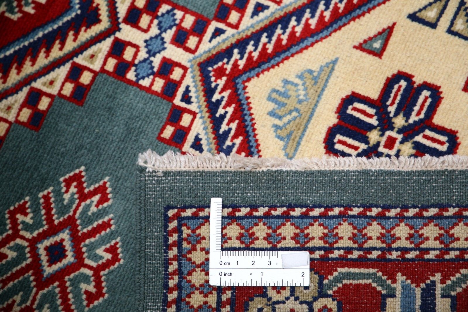 3x5 Ft Hand Knotted Slate Blue, Red, Ivory Tribal Accent Rug. Geometric Wool Rug photo buy