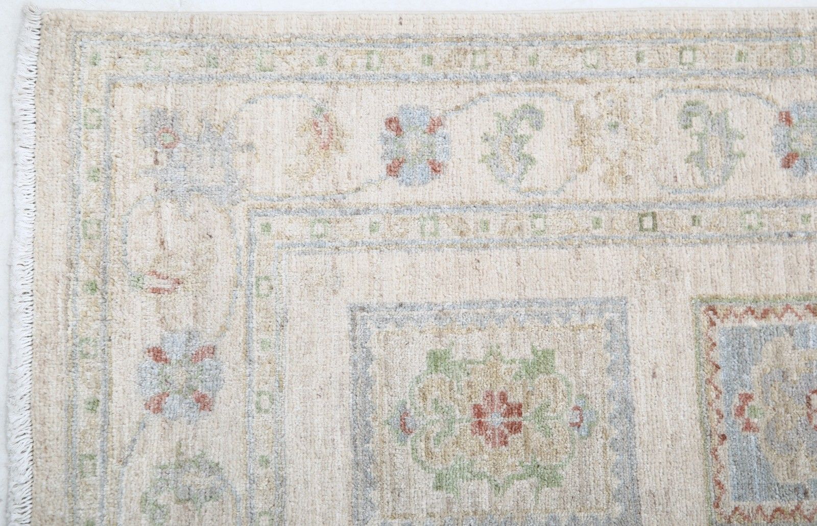 Tapis de couloir en laine noué à la main, ivoire, bleu clair et rose pâle, 0,79 x 2,42 m photo buy