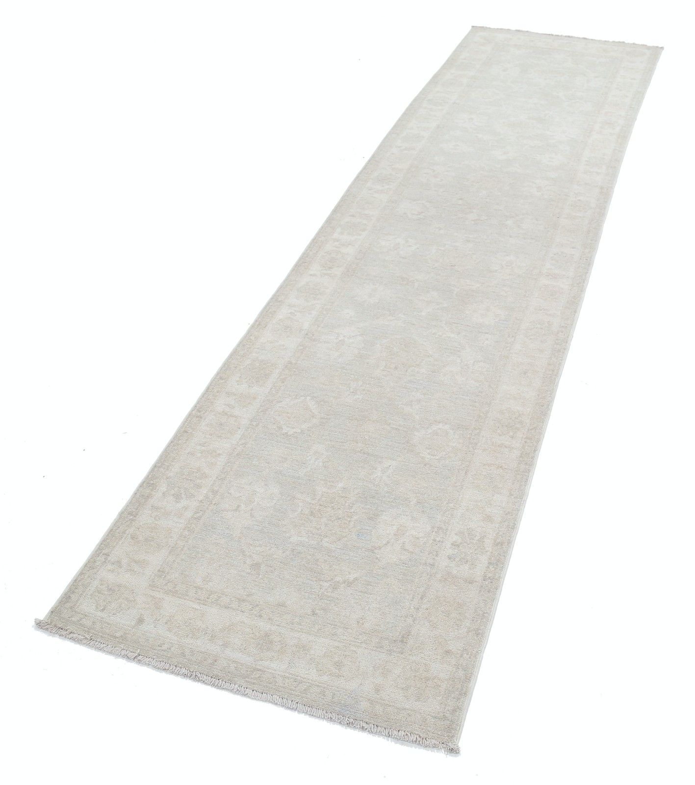 2.6x10 Ft Hand Knotted Floral Oushak Wool Runner Rug. Soft Colored Hallway Rug photo for sale