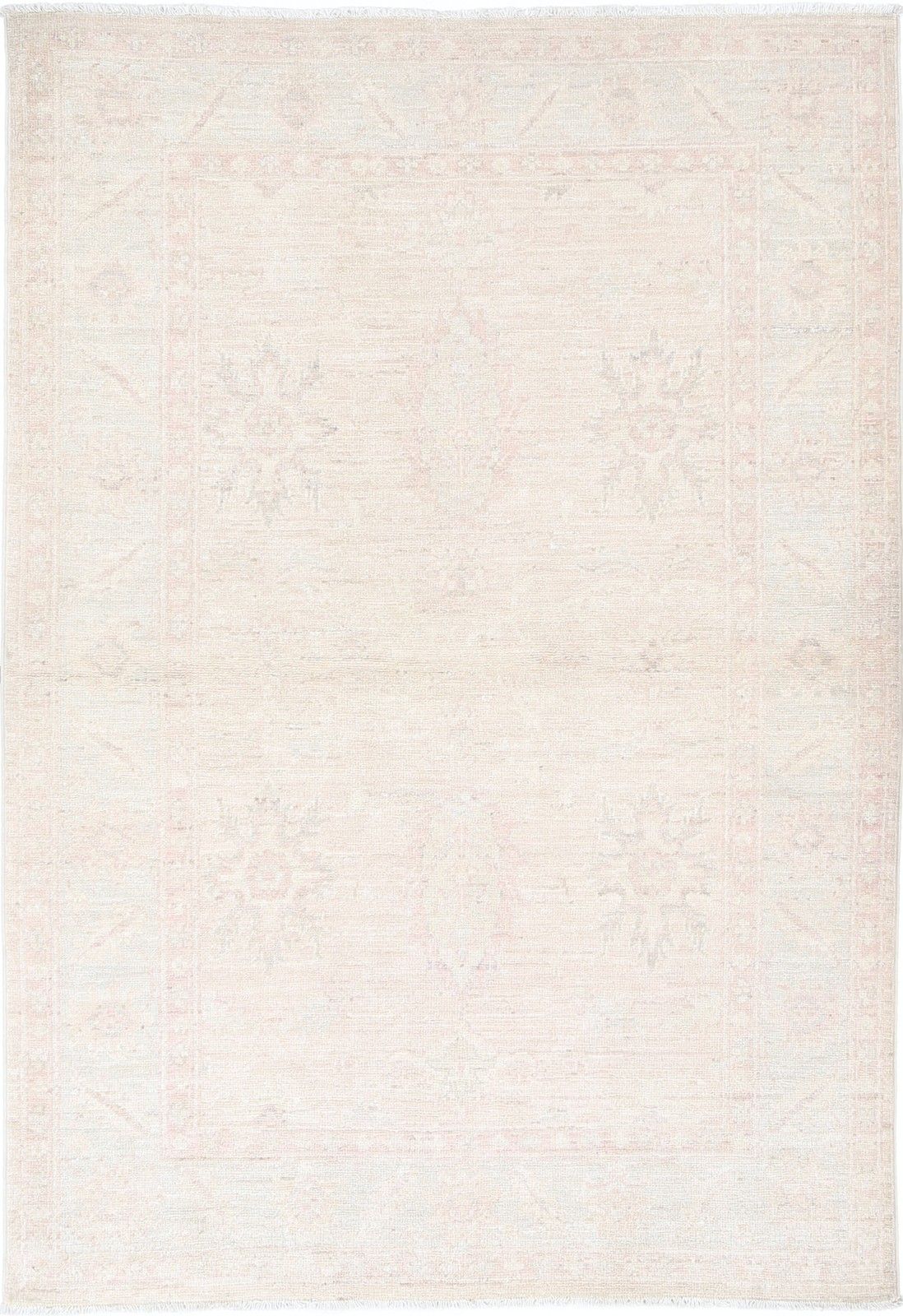 3.3x5 Ft Traditional Handknotted Floral Wool Area Rug In Beige, 100% Wool