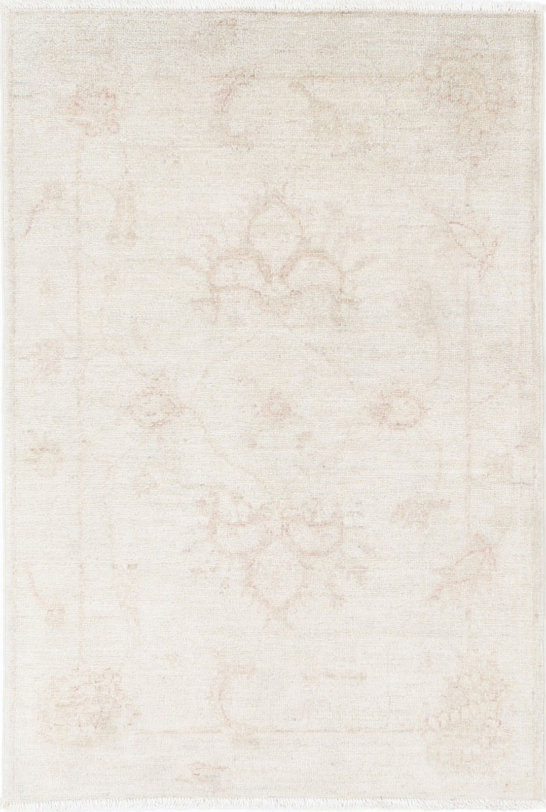 Tapis d'appoint turc noué à la main en laine, motif floral sur fond beige, 79 x 117 cm