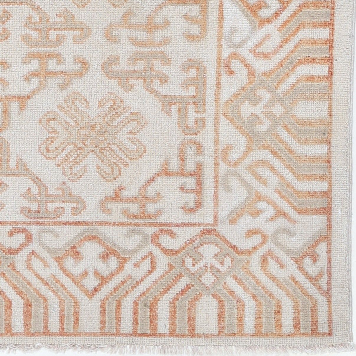 2.6x4 Ft Hand Knotted Ivory, Coral Wool Accent Rug With Geometric Design photo buy