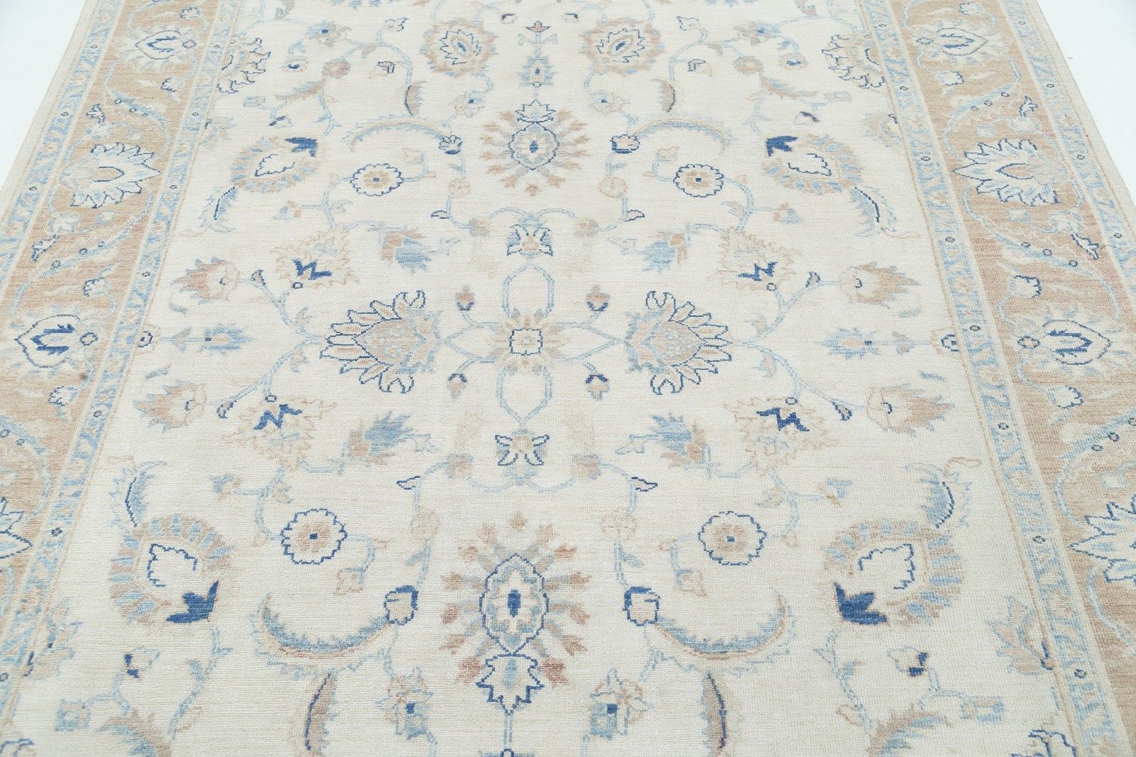 6.2x8 Ft Hand Knotted Wool Rug With All Over Floral Design. Beige Oushak Carpet photo 2452.0