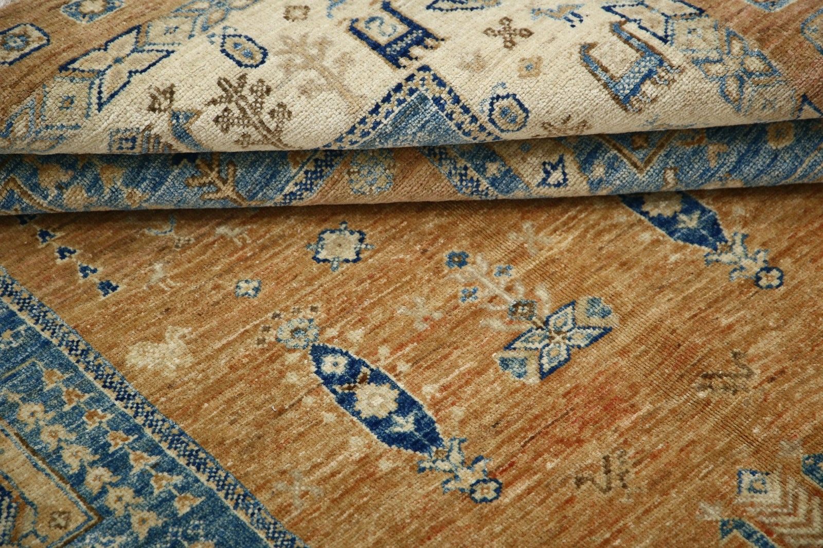 5.5x8 Ft Handknotted Light Blue, Beige Wool Area Rug. Turkish Tribal Carpet photo Textiles