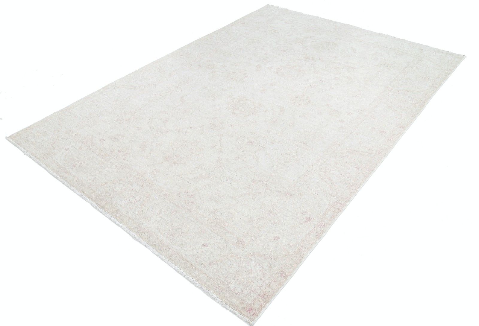 6,2 x 8,8 ft handgeknoopt Turks wollen vloerkleed met bloemmotief. Beige Oushak tapijt photo for sale