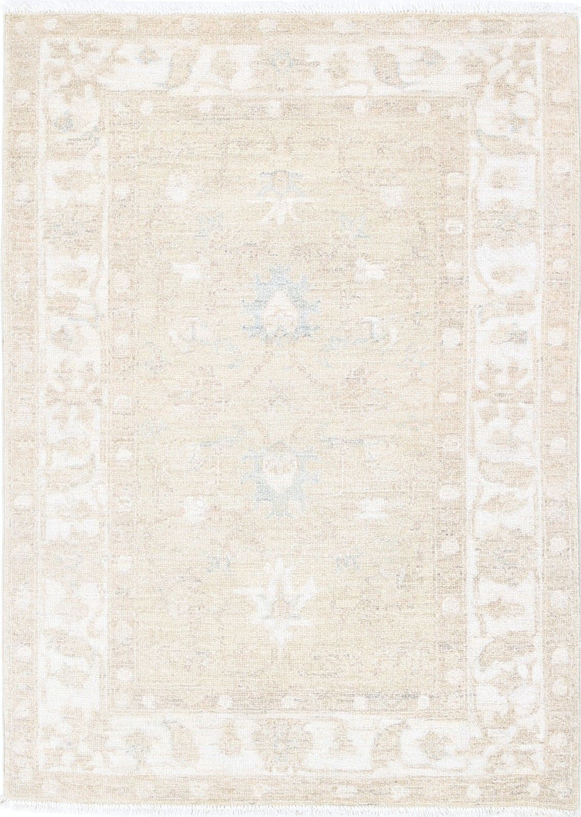 Tapis d'appoint turc noué à la main en laine beige, motif floral, 0,82 x 1,12 m